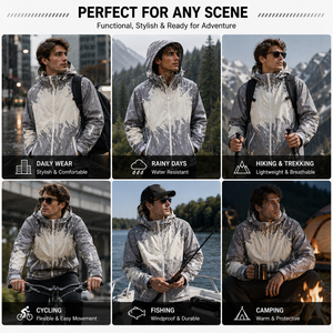 Chaqueta Cortavientos con Capucha para Hombre, Estampada, Impermeable, Informal, para Exteriores, Otoño, Gris, Blanca, con Cierre Completo, Exterior de Poliéster, OEKO TEX - Product Image 4
