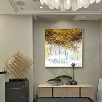 Art mural en verre Golden Tree, design moderne nordique courbé, cadre en alliage d'aluminium, peinture décorative pour salon
