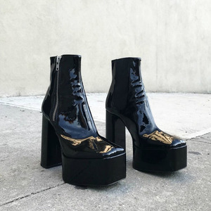 Vendita calda stivali bassi da donna con punta quadrata in morbida pelle e versatili con <span class=keywords><strong>tacco</strong></span> alto stivaletti neri - Product Image 1