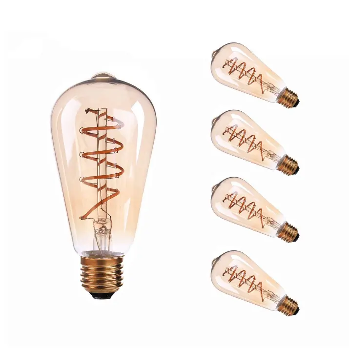 Dimmable Led Bulb Dimmable 110V 4W Spiral Flexible Led Filament Light ST64 Globe Bulb Vintage Amber Edison E26 Super Warm White 2200k 6pack