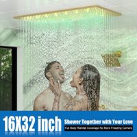 Système de douche à double tête 3 poignées, avec douchette LED pluie et cascade 16x32 pouces, douchette à main 6 pouces et bec de baignoire multifonction