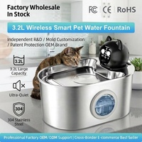 Fontaine à eau intelligente sans fil pour animaux de compagnie 3,2 L en acier inoxydable, distributeur d'eau sans fil pour chats, vente en gros d'usine, prise en charge OEM/ODM