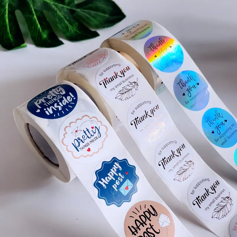 Lopal Lage Prijs China Fabrikanten Aangepaste Label Dank U Sticker Label Met Goud Folie Hologram Glanzende Afwerking Waterdicht