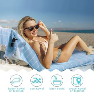 Latest Design High Quality Warm Style 100% Cotton Soft Touch Long Lasting <b>Turkish</b> Stripe Zipper Pocket Beach <b>Towel</b> - Product Image 2