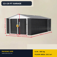 12x19 FT Prefabrik Galvaniz Çelik Garaj Açık Hava Metal Depolama Binası Çift Kapılı ve Yan Girişli