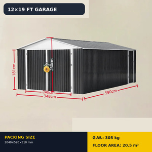<span class=keywords><strong>Garaje</strong></span> Prefabricado de Acero Galvanizado de 12x19 Pies, Edificio de Almacenamiento Metálico para Exteriores con Puertas Dobles y Entrada Lateral - Product Image 2