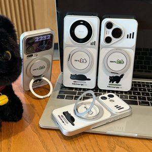 Coque de téléphone anti-chute électroplaquée avec support pour <span class=keywords><strong>iPhone</strong></span> 18, 17, 16, 15, 14, avec grandes fenêtres de visualisation et motif chat noir - Product Image 3