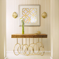 Table console extensible en acier inoxydable sur mesure, moderne et luxueuse, avec miroir pour salon et villa