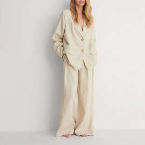 Haute qualité personnalisé mode classique été femmes <span class=keywords><strong>lin</strong></span> Blazer 100% <span class=keywords><strong>lin</strong></span> bureau femmes surdimensionné revers Premium <span class=keywords><strong>lin</strong></span> Blazer - Product Image 1