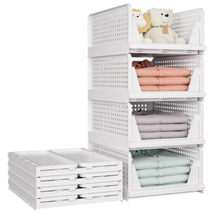 IMODE Rectangle <b>Stackable</b> Foldable Plastic Pull-out Closet <b>Wardrobe</b> Shelves <b>Storage</b> Organizer with Over 35L Capacity for Home - Product Image 1