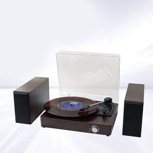 Système de tourne-disque analogique personnalisé avec deux enceintes stéréo, design rétro en bois, pour la décoration de la maison ou comme cadeau. - Product Image 3