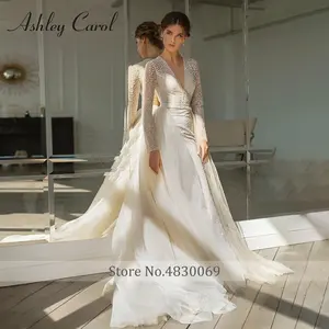 Ashley Carol sirena Vestido De novia 2022 tren desmontable 2 en 1 nupcial manga larga cuello en V espalda descubierta <span class=keywords><strong>vestidos</strong></span> De novia Vestido De novia - Product Image 6