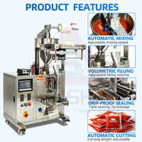Machine d'emballage verticale multifonctionnelle pneumatique PLC pour sachets de sauce chili et sauce tomate de 1 à 200 ml, remplissage et scellage automatiques