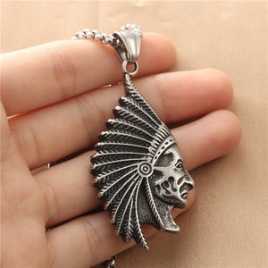 Yunnique Collier Pendentif Amérindien en Acier Inoxydable pour Homme, Style Rétro, Motif Visage Géométrique 190170 - Product Image 3