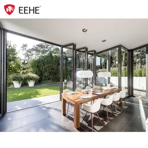 EEHE Accordion Type Aluminum Folding Door Balcony Patio Windproof Aluminum Bi-Folding Door