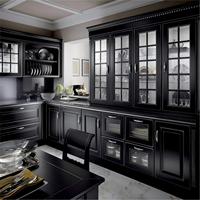 Lemari Dapur Dinding Hitam Eropa JINGSHUN Konstruksi Kayu Solid Ramah Lingkungan Termasuk Keran Furnitur Pesanan Khusus
