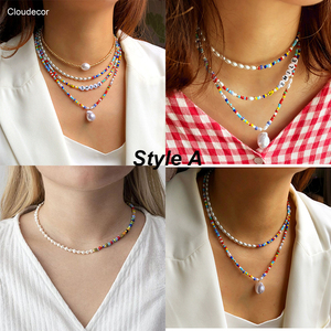 2022 Summer Women's <strong>Boho</strong> Beaded <strong>Necklace</strong> Set Floral Pattern Choker <strong>Necklaces</strong> for Gift - Product Image 2