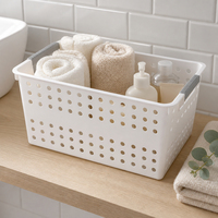 Panier de rangement perforé en PP Yunuoxi 340x240x160mm, panier en plastique blanc avec poignées pour la maison, la cuisine, vente en gros