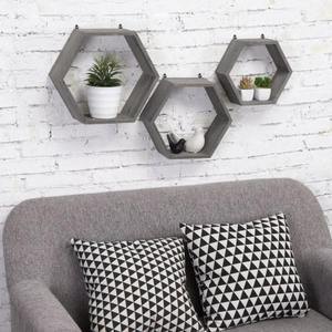 JUNJI Juego de 6 Estantes de Panal Blanco Estante de Almacenamiento de Madera Geométrico, Estante de Pared <span class=keywords><strong>Hexagonal</strong></span> Flotante, Muebles de Cocina - Product Image 3
