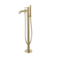 Mitigeur de douche minimaliste doré pour salle de bain, à poser sur plan, monotrou, pour baignoire autoportante, avec cartouche céramique encastrée et douchette extractible à débit contrôlé