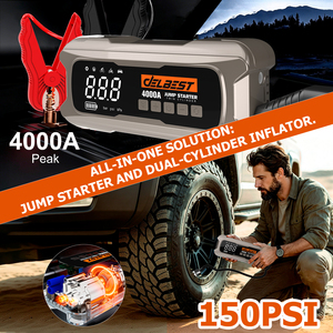 เครื่องช่วยสตาร์ทรถยนต์ 4000A พร้อ<span class=keywords><strong>ม</strong></span>ที่สูบลมยาง 150PSI สตาร์ทเครื่องยนต์เบนซิน 12.0 ลิตร และดีเซล 10.0 ลิตร ชาร์จเร็ว PD65W และไฟ LED - Product Image 6