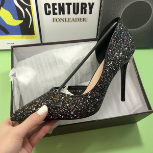 รองเท้าส้นสูงแบบสวมสำหรับผู้หญิง ประดับเลื่อม ดีไซน์หนังเทียม - Product Image 6