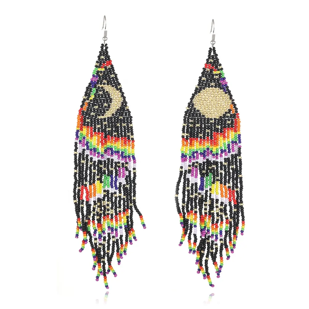 Bohemian Ethnic Handmade Bead Earring MIYUKI Beaded beads Sun Moon Long Tassel Earrings Women
