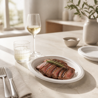 Assiette ovale jetable en bagasse de canne à sucre, résistante à la chaleur, compostable et biodégradable, pour la restauration de plats chauds