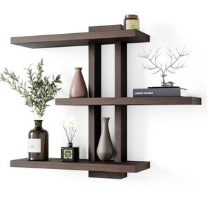 Estantes Flotantes de Madera de Color Nogal Oscuro de 3 Niveles, Estantes de Pared de Madera Duraderos para Sala de Estar - Product Image 1