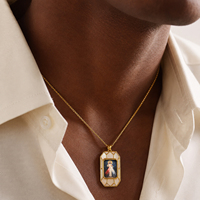 Collier pendentif en laiton Divine Miséricorde avec incrustation de nacre, relief 3D, icône catholique double face, bijoux religieux personnalisés