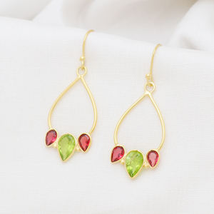 Trendy 925 <b>Sterling</b> <b>Silver</b> Gold plated garnet and peridot minimal <b>earrings</b> Fine Jewelry Set for <b>Women</b> - Product Image 3