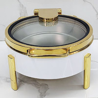 Matériel hôtelier de luxe, réchauds ronds en acier inoxydable 304 or + blanc, réchaud hydraulique, ensemble de réchauds pour buffet, pour la restauration