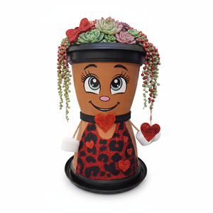 NF Lauren Leopard Print Heart Flower Pot Private Label Hand Painted Decorative <b>Plastic</b> Garden <b>Planter</b> Boho Character Face Pot - Product Image 2