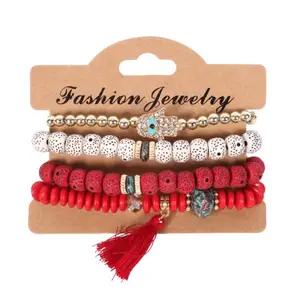 วินเทจพู่ Bodhi ลูกปัดสร้อยข้อมือ Boho ฟาติมาสร้อยข้อมือมือ - Product Image 1