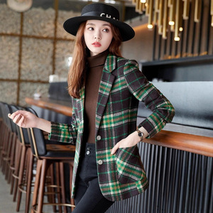 Women's Plaid Blazer Thick Woolen Autumn Winter Casual Elegant Outerwear Coat With Pocket - Product Image 3