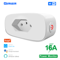 Prise intelligente GIRIER Tuya compatible Alexa & Google Home, 16A, 100-240V, large plage de tension, mesure de la consommation d'énergie, prise WiFi intelligente pour le Brésil