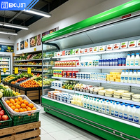 Vitrine réfrigérée commerciale à rideau d'air pour supermarché, à température unique, avec contrôle numérique de la température