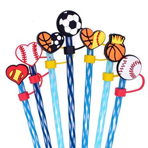 Capuchon de paille décoratif réutilisable souple de haute qualité de 10 mm pour la série de sports de balle, embout de paille en plastique - Product Image 4