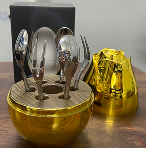 Creative Mood <strong>Egg</strong> <strong>Shape</strong> Spoon <strong>Holder</strong> 6 Pieces Stainless Steel Coffee Spoon Fruit Fork <strong>Cutlery</strong> in <strong>Egg</strong> for Coffee Shop - Product Image 2