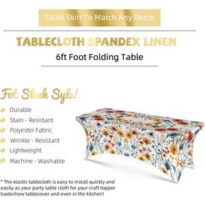 Mantel elástico con estampado personalizado de flores alegres, mantel elástico resistente a las manchas para la decoración de la cocina del hogar, pedido mínimo 1 - Product Image 4