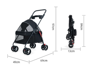 Foldable Pet Stroller With <b>4</b> <b>Wheels</b> Breathable Mesh Dog Carrier Portable Travel <b>Trolley</b> For Outdoor Use - Product Image 5