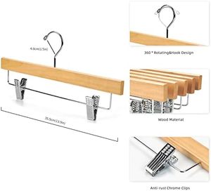 ไม้แขวนกางเกงทำจากไม้ธรรมชาติสีทึบปรับได้2คลิปกันสนิมตะขอสำหรับกระโปรงยีนส์ - Product Image 2
