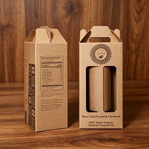 Caja de Papel Kraft Ecológica con Logotipo Personalizado, con Ventana y Asa, para Botellas de Aceite de Coco, Aceite de Oliva, Miel, Juego de Envases para Alimentos - Product Image 1