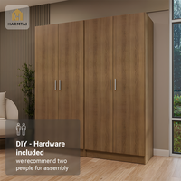 Armoire de luxe moderne HarmTai à 4 portes, finition grain de bois, étagères réglables, tringle de suspension, écologique, pour rangement de chambre d'appartement