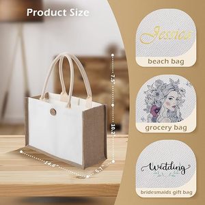 Cotton Canvas <strong>Jute</strong> Letter Pattern Tote <strong>Bag</strong> With Custom Printed Logo Gift Option Promotion Sublimation Blank - Product Image 2