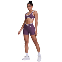 Ensemble de Sport pour Femmes Couleur Contrastée : Soutien-Gorge, Débardeur, Short Croisé Effet Push-up et Pantalon Évasé, Idéal Fitness Yoga Gym