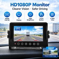 Écran d'affichage de voiture AHD 7 pouces 1080P étanche avec commande par bouton tactile, écran de caméra de recul à 4 canaux avec affichage quadruple
