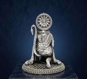 พระฮันมูนนั่ง ชุบเงินแท้ 999 ออกซิไดซ์ จาก Jaipur Metals |   ทองเหลืองแท้ 100% |   ของตกแต่งบ้าน |   ของขวัญวันครบรอบเทศกาลดีวาลี |   7x5x8 ซม. | - Product Image 4