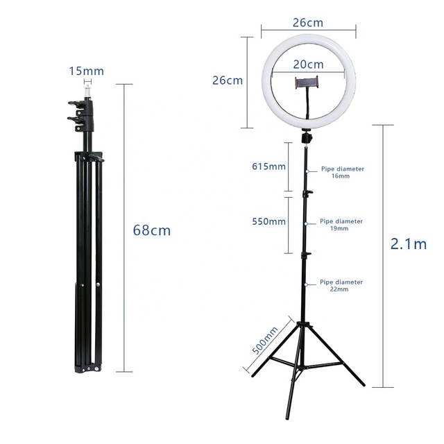 Hot Sell 10 Inch 26 cm Beauty Lamp Led Ring Light and 2.1 m Portable Live Broadcast Camera Telescopic Phone