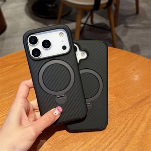 Funda de Teléfono con Textura de Fibra de Carbono de Lujo para iPhone 14 15 16 17 Pro Max Plus Air con Soporte Magnético de Metal, Carcasa Mate Antigolpes - Product Image 5